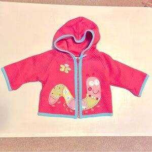 Hanna Andersson Caterpillar Zip-up Hooded Jacket, Pink - Size 50 (0-3 mo) (EUC)
